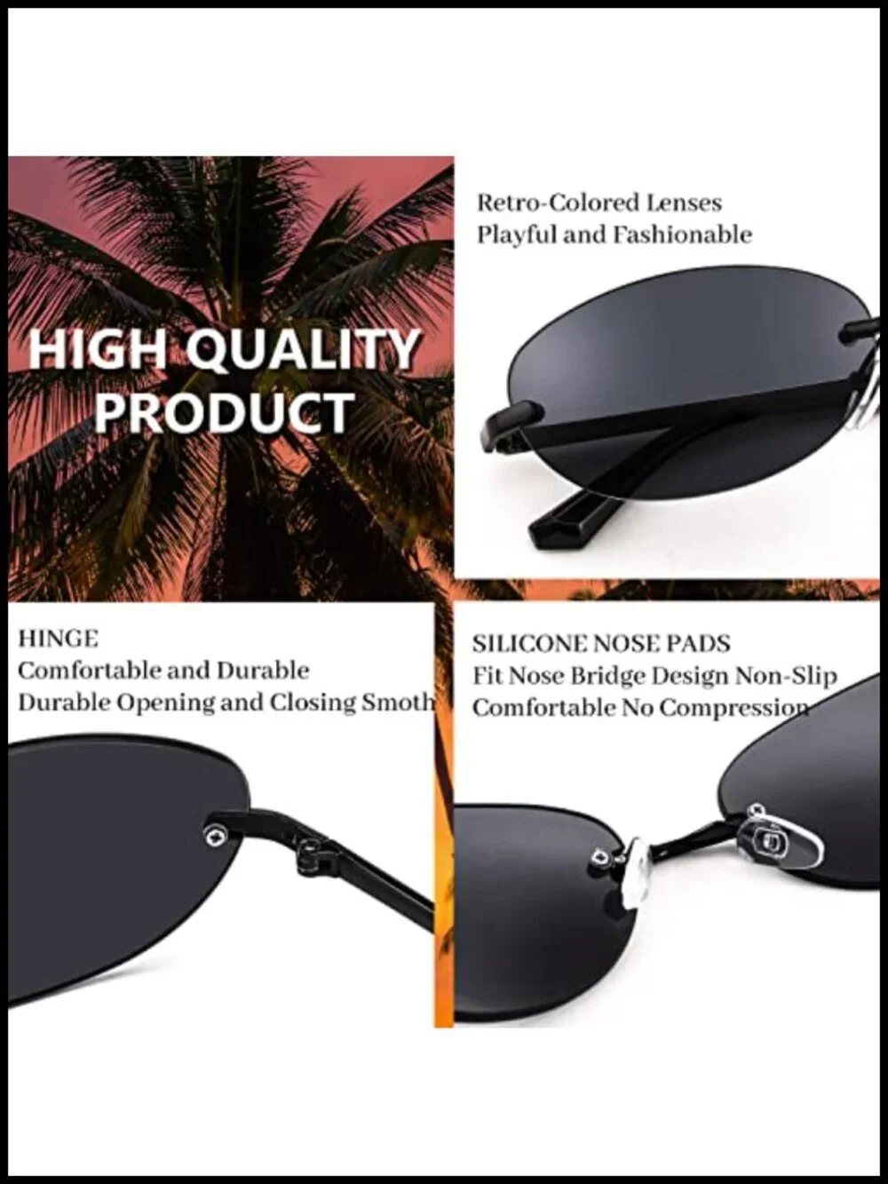 Rimless Oval Sunglasses Retro 90s UV400 Protection Unisex Y2K Glasses